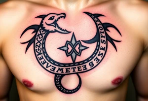 A Viking-inspired Ouroboros with Norse runes engraved along its body, colored in deep charcoal with silver etchings. tattoo idea