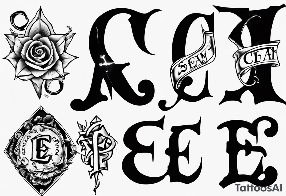 Anagram with letters CA and E tattoo idea