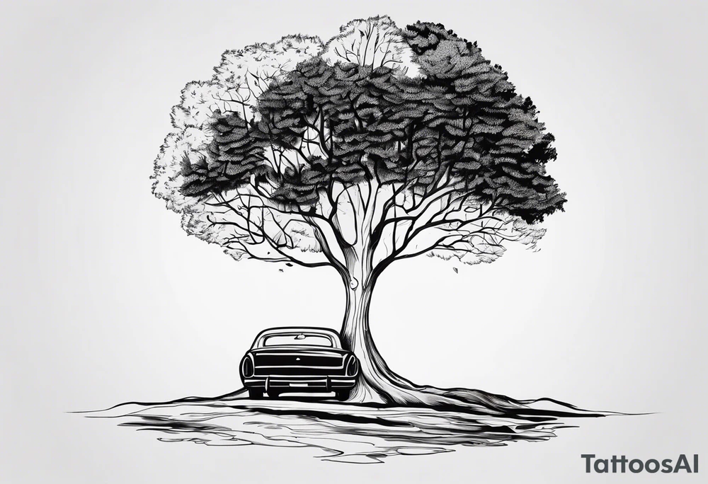 "give yourself a reason" written in the trunk of a tree tattoo idea