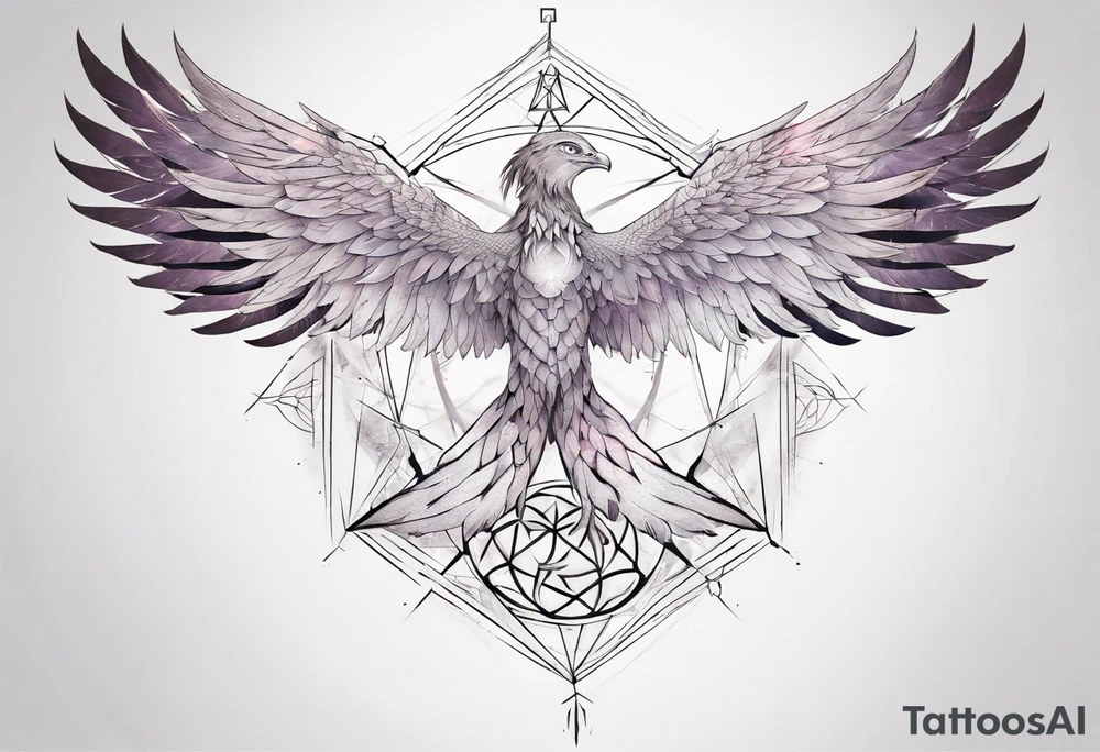 Sleeve for woman's arm phoenix sacred geometry with Metatron's cube tattoo idea