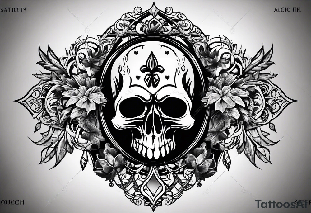 a tattoo with concept of adding buffs to luck for people who place it on their body. This tattoo will be in dark gothic and realistic art style, with Emblems presenting luck. No skulls or any dead meanings on the tattoo. tattoo idea