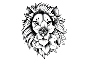 Lion with jasmine flower around it tattoo idea