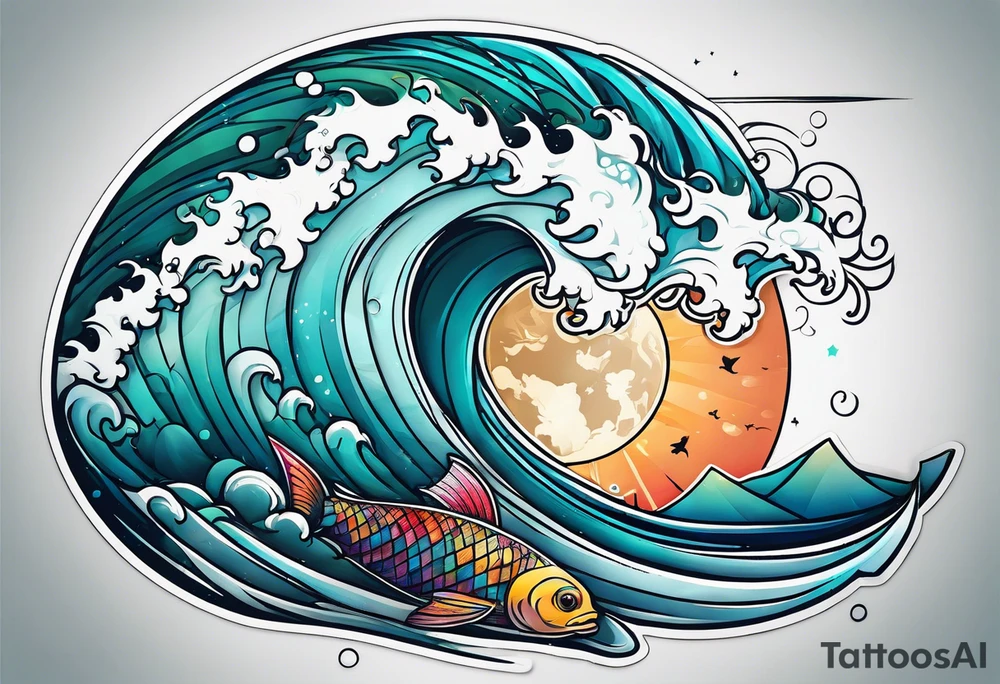 ocean, géométric, animal tattoo idea