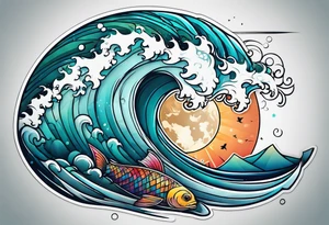 ocean, géométric, animal tattoo idea