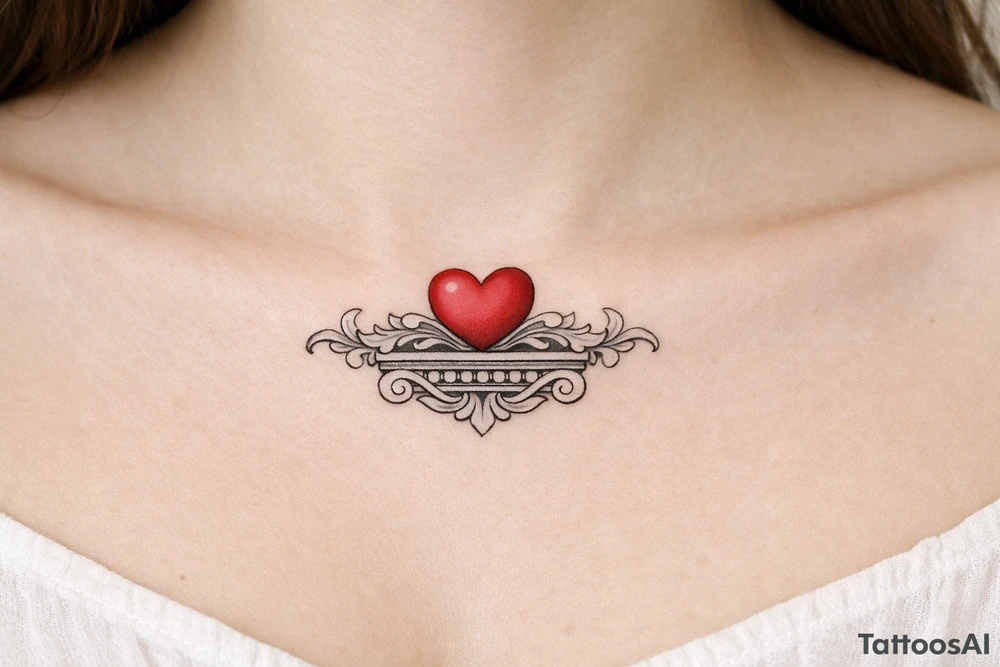 Red heart with cornice tattoo idea