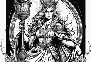 Saint Barbara holding a chalice with cannons and lightning tattoo idea