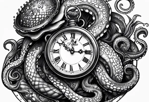 pocket watch attacked by an aggressive octopus tattoo idea