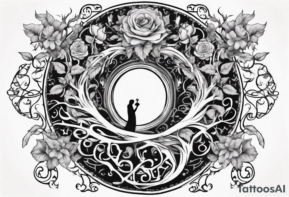 an intricate keyhole surrounded by elements like vines, flowers, and celestial symbols. Inside the keyhole, incorporate personal symbols or imagery that hold significance to the individual. This design allows for personalization and depth, making it a unique and meaningful tattoo. tattoo idea