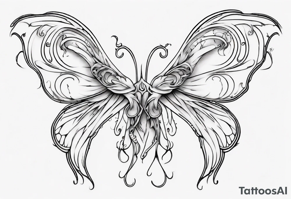 Curiosity inscribed into the basic outline of a ffairy wing tattoo idea