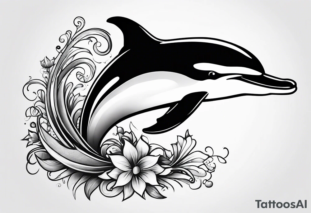 One dolphin wearing one party hat on top . Side view. Dolphin should be smiling. tattoo idea