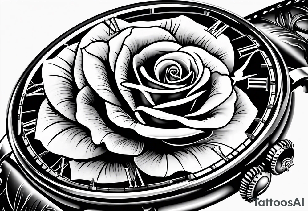 eine große Uhr mit einer Rose tattoo idea