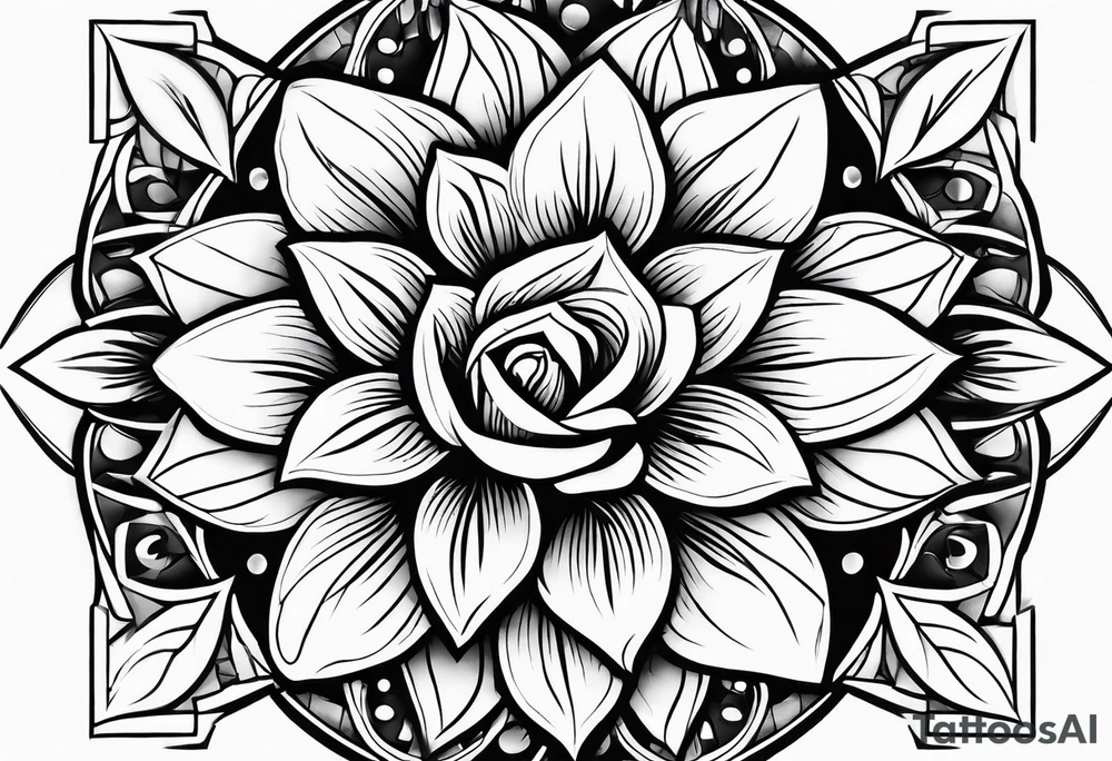 flower with leaves geometric dainty tattoo idea