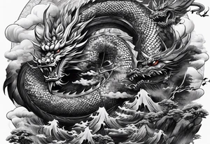 Tatto the Dragón and samurai in zen circule, tori gate tattoo idea