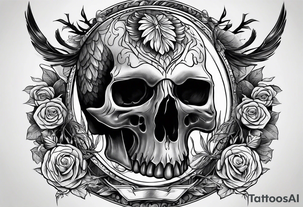 Raven skull tattoo idea
