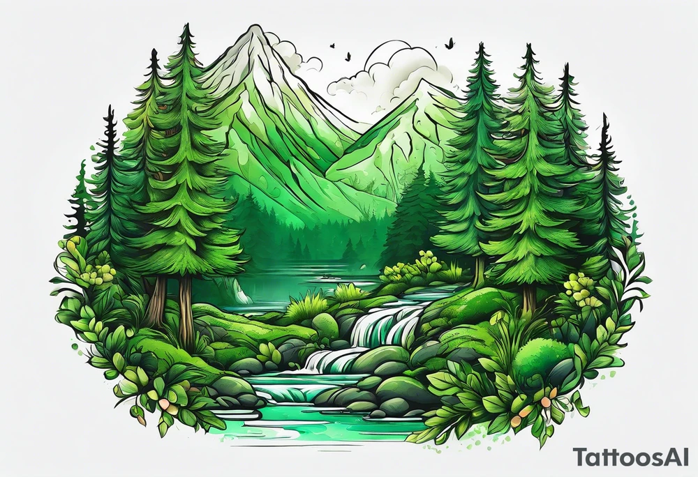 Green forest tattoo idea