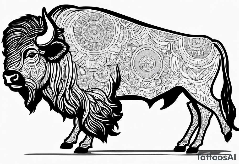 fine line bison silhouette doodle - white background, clean background, no skin tattoo idea