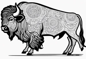 fine line bison silhouette doodle - white background, clean background, no skin tattoo idea
