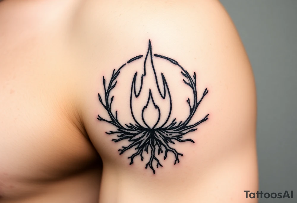 a round flame imprisoned in a roots circle tattoo idea