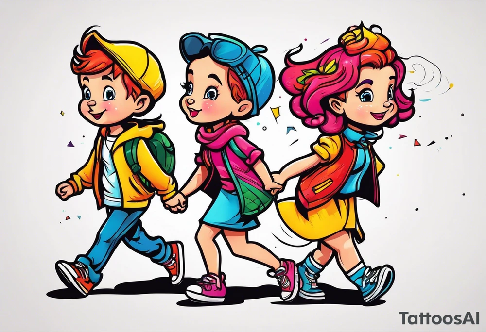 1 boy 2 girls walking tattoo idea