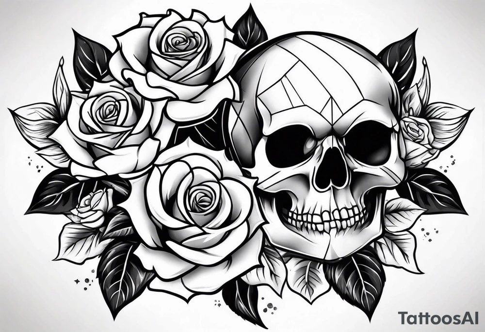 skull with roses tattoo idea