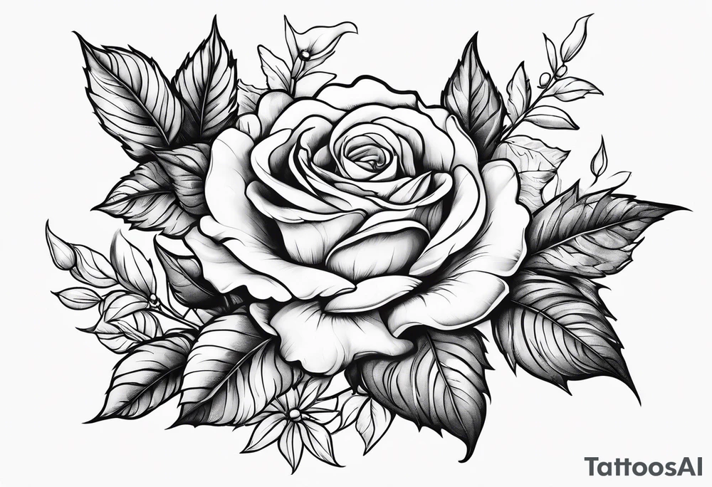 flower with rose flower and holly berry stalk tattoo idea