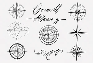 handwritten coordinates 43.4544354 and -73.6893921 using N and W tattoo idea