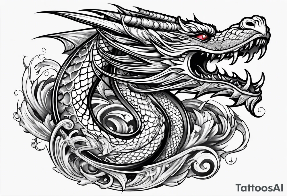 Old school dragon swirling tattoo idea