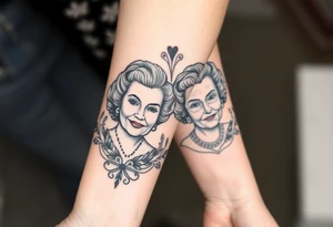 pictures of my two of my grandmas who passed away and they both were born in 1958 with a design around them tattoo idea