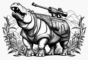 hippo shooting gun tattoo idea