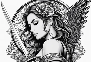 Female angel with sword tattoo idea