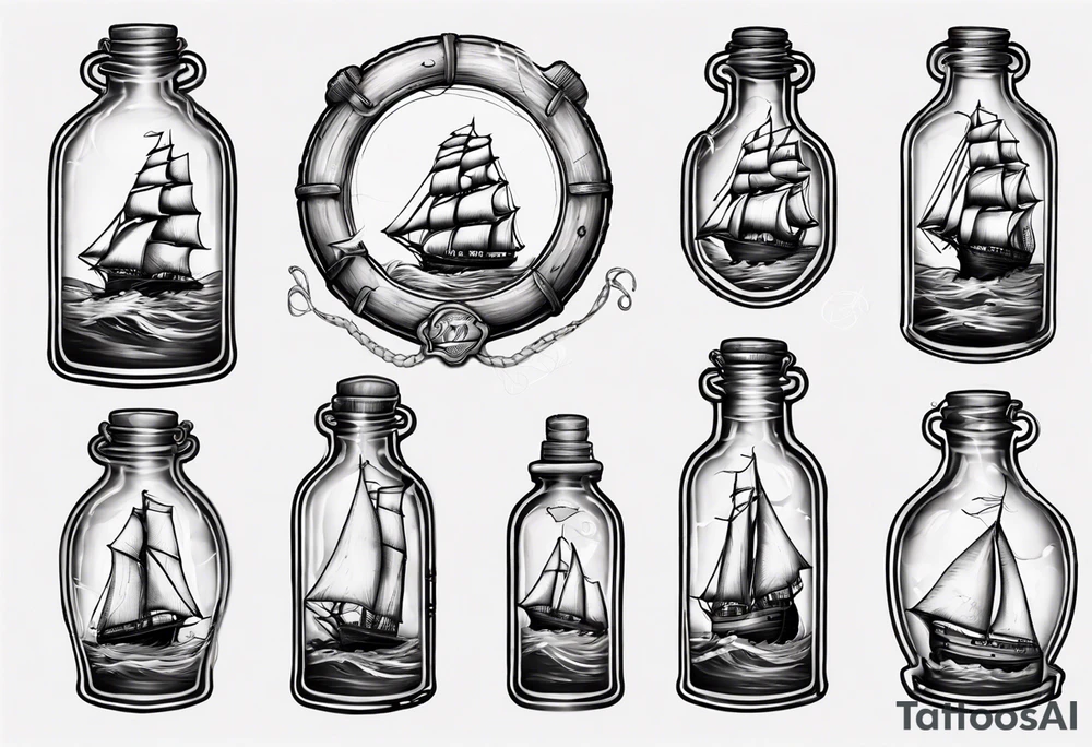 Sailing ship in a bottle tattoo idea
