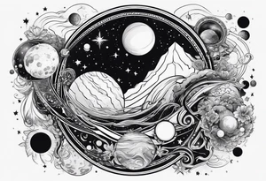 Cosmos with galaxies and planets tattoo idea
