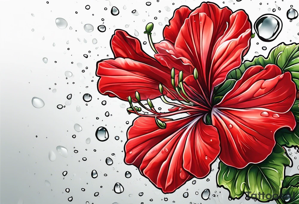 red geraniums with rain drops tattoo idea