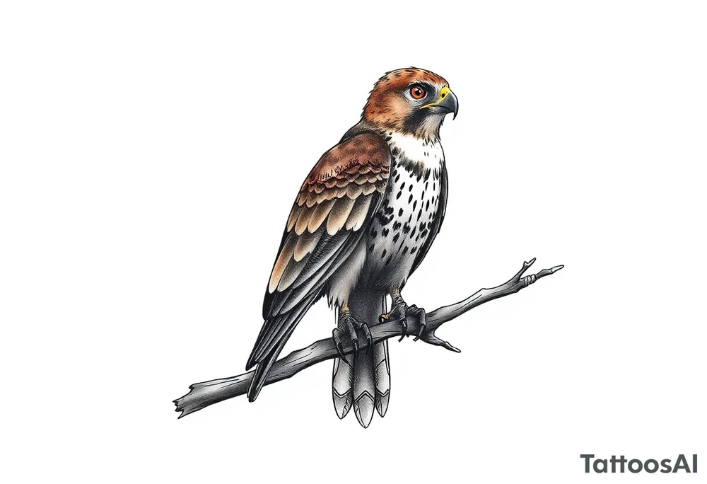 Sparrowhawk sitting on a branch tattoo idea