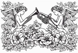 angels with trumpets
old school vintage simple traditional design with vintage flowers surrounding it tattoo idea
