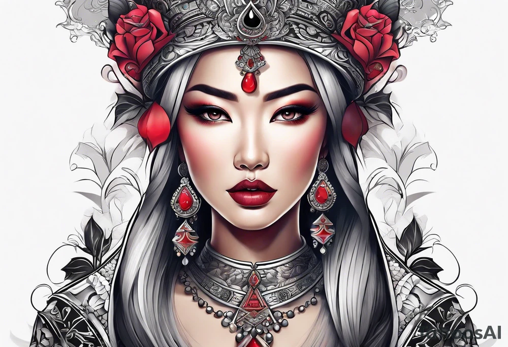 Asian Queen Of Spades sleeve tattoo idea