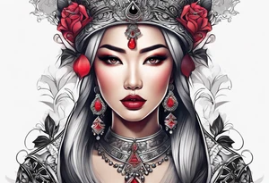 Asian Queen Of Spades sleeve tattoo idea