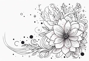 fine line floral with stars, swirls, dots tattoo idea
