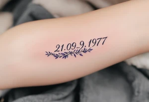 Elegant 21.09.1977 flowing in calligraphy with lavender accents beneath. tattoo idea