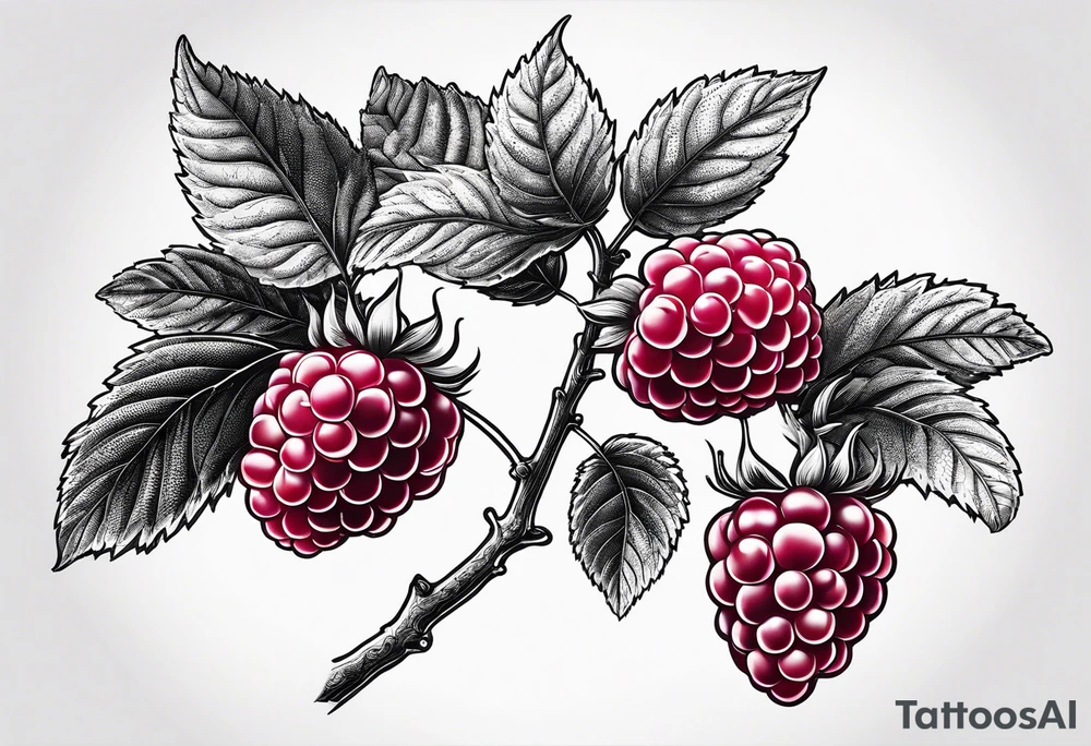 a long raspberry branch that focuses on line work. symbolizes making jam tattoo idea