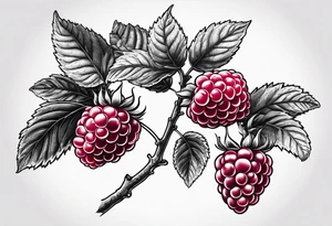 a long raspberry branch that focuses on line work. symbolizes making jam tattoo idea
