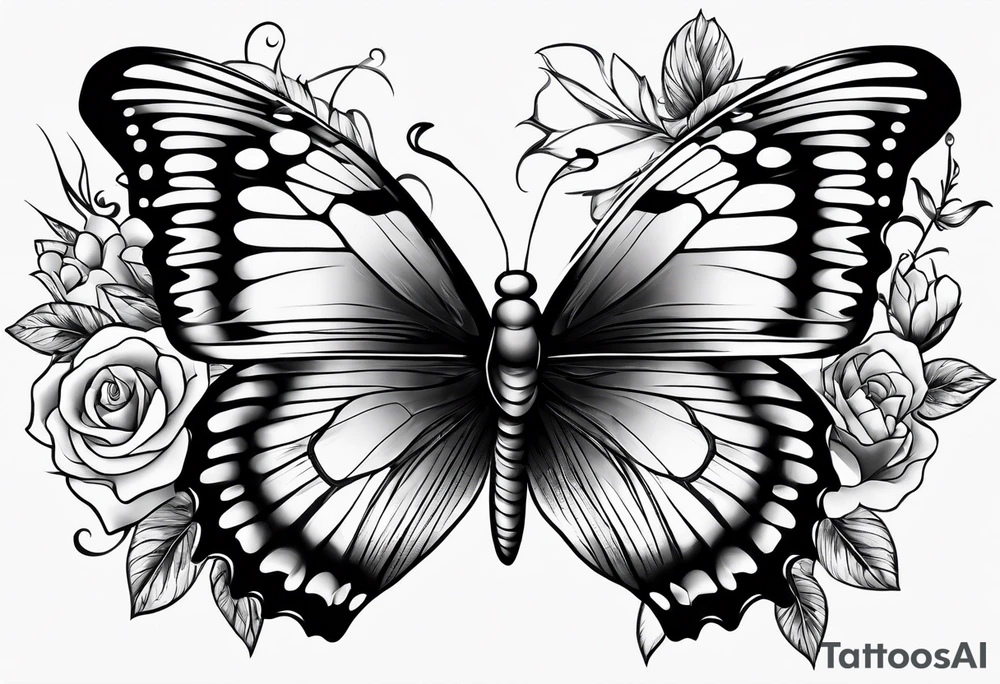 c cection scar needle and thred, flowers, butterfly tattoo idea