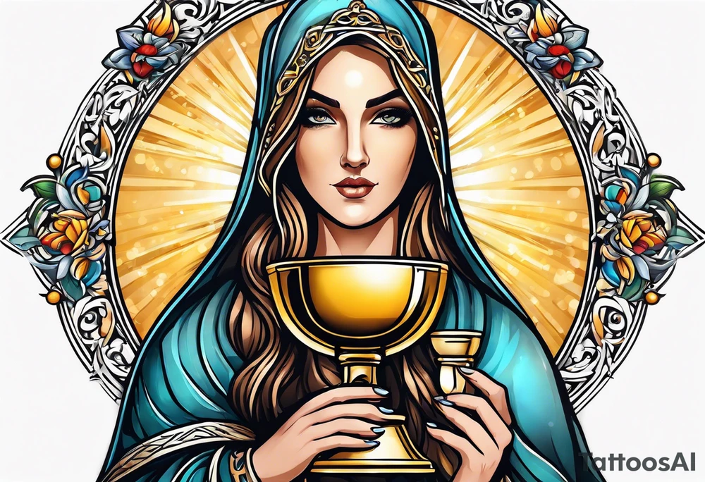 Female saint holding a chalice tattoo idea