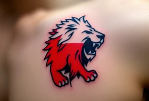 A Czech flag morphing into a roaring lion, symbolizing national pride and strength, with deep red, white, and royal blue tones. tattoo idea