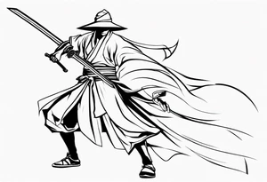 asian swordmaster and blind fold ready to attack tattoo idea