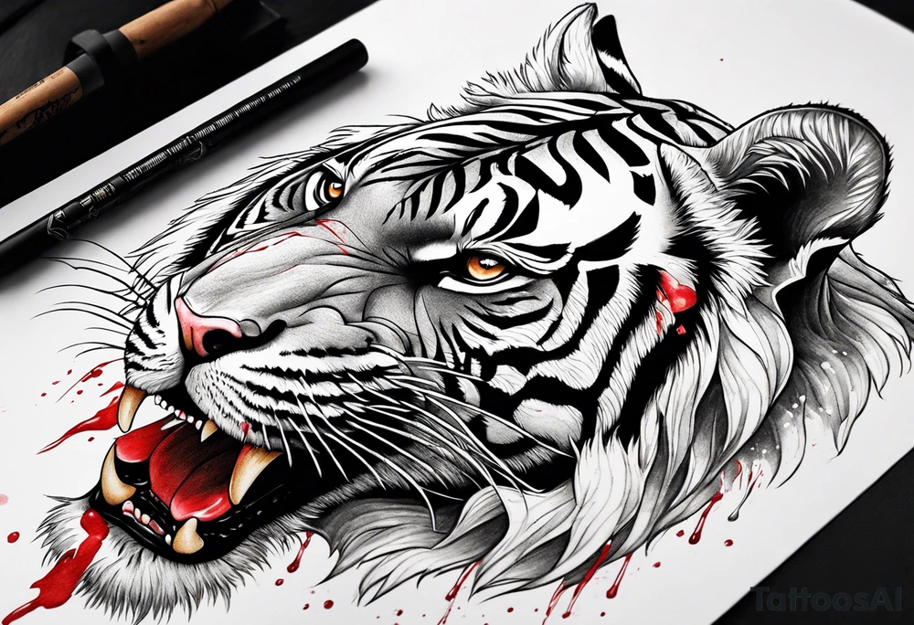 Tiger covered in blood tattoo idea