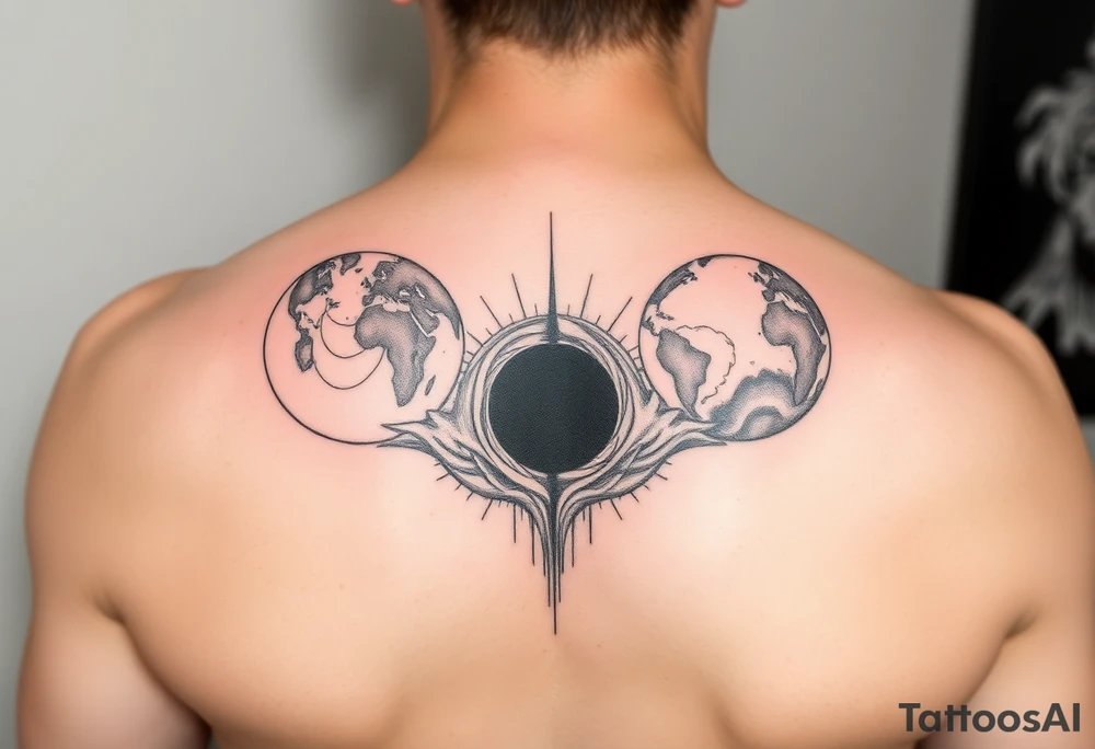 2 different worlds on both sides of a black hole tattoo idea