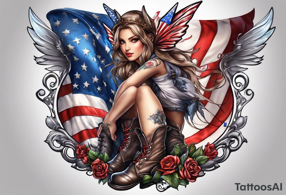 Patriotic fairy with combat boot on tattoo idea