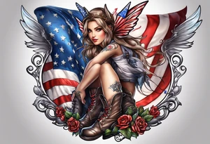 Patriotic fairy with combat boot on tattoo idea