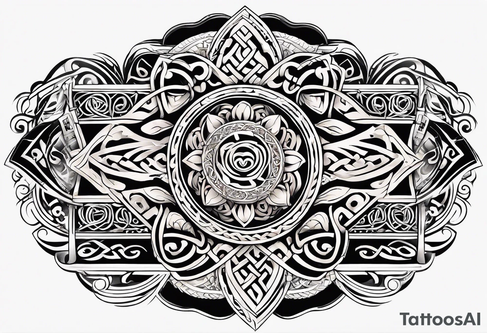 maori mixed with celtic band for around an arm, incorporating the word love tattoo idea